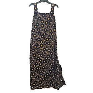 Vintage-Inspired Halter Dress Black Gold Circle Print Retro Chic Sleeveless